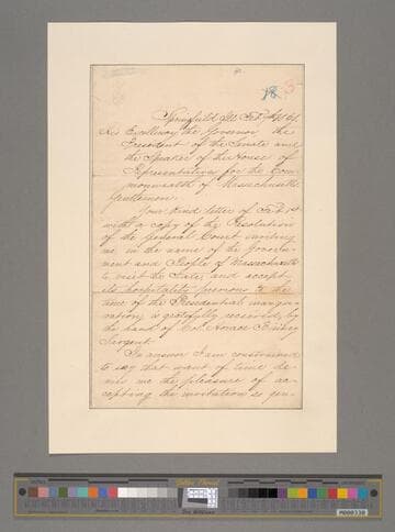 Abraham Lincoln, Springfield, Illinois, letter to John A. Andrew, Governor of Massachusetts, and the Senate and House of Representatives of Massachusetts