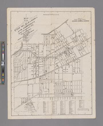 Map of the City of Alhambra and Additions Los Angeles Co. California showing Street Numbers, Schools, Depots, Banks, etc