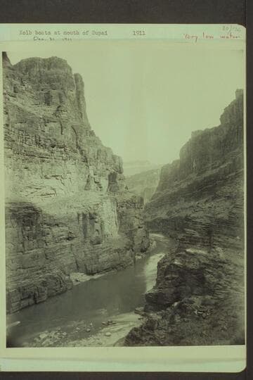 Kolb Bros.' boats at mouth of Havasupai River. Very low water
