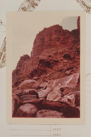 Right bank at Mile 202 at foot of Rapid 23, Mile 202. Below the mouth of side canyon at Mile 202