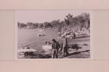 The launching ramp at Green River. Lambeth and his catamaran off the beach