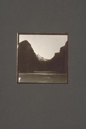 Side Canyon on left bank opposite Separation Canyon. The water is now the upper end of Lake Mead. The small sandy beach is approximately the location of the camp of the Powell party before the Separation of 1869, Aug