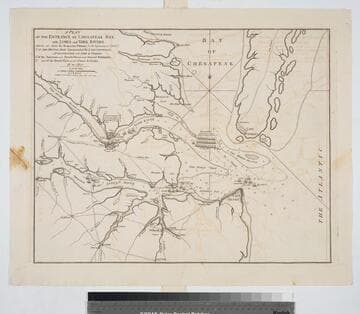A Plan of the Entrance of Chesapeak Bay, with James and York Rivers, wherein are shewn the respective positions (at the beginning of October) 1. Of the British Army Commanded by Lord Cornwallis, at Gloucester and York in Virginia ; 2. of the American and French Forces under General Washington ; 3. and of the French Fleet under Count de Grasse. By an Officer