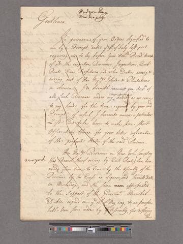 Blathwayt, William. Draught of an Answer to ye Precept of ye Commissioners of Accompts