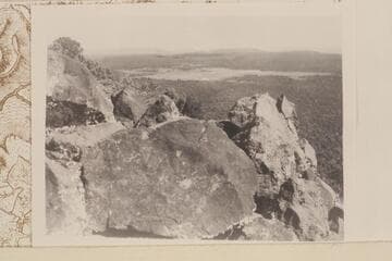 The Dunn 1869 inscription on Mt. Dellenbaugh. Inscription; boulder; background
